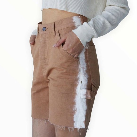 NWT PacSun Latte High Waisted Boyfriend Carpenter Shorts 90’s 23 24 25 26 Long - Picture 4 of 12
